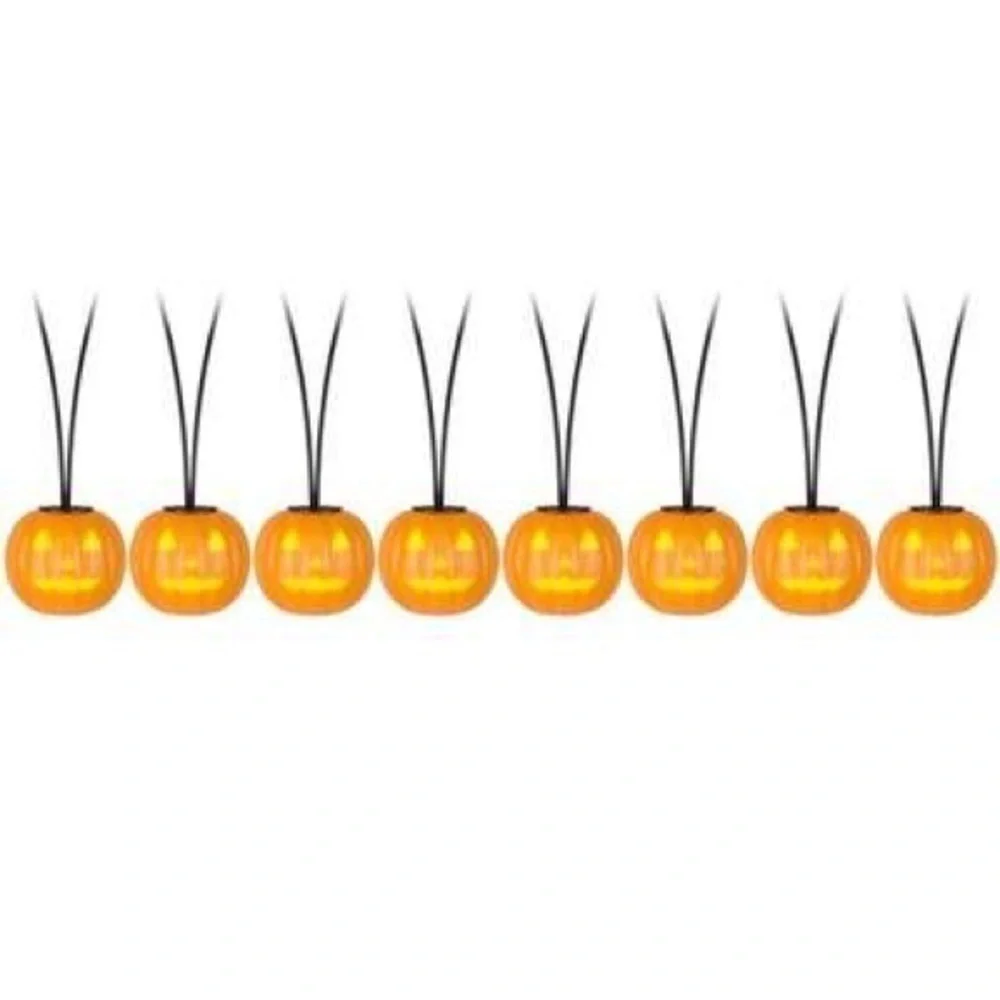 Halloween Jack O Lantern Pumpkin String Lights NEW Set of 8 Battery Operated